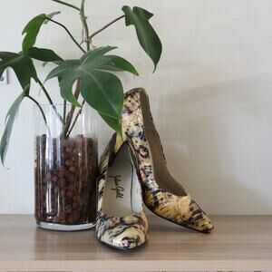 Julian Gold Cream Black Multicolor Python/Snakeskin Stiletto Pumps Size 10